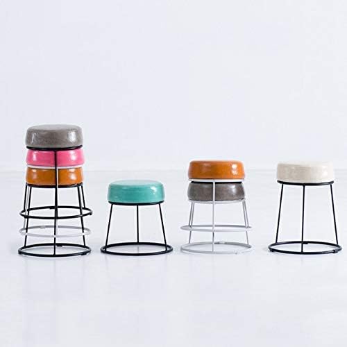 Round PU Leather Wrought Iron Padded Foot Stool