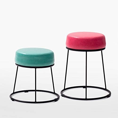 Round PU Leather Wrought Iron Padded Foot Stool