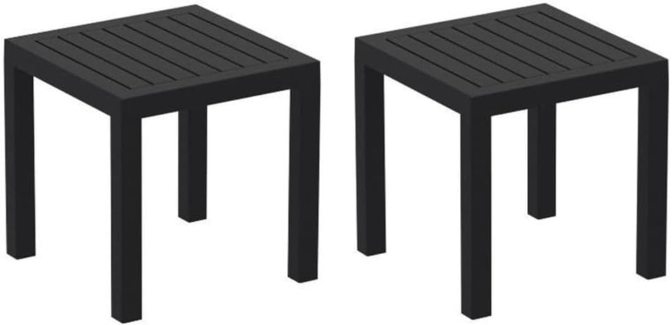 Square Resin Black 2-Piece Patio Side Table Set