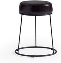 Round PU Leather Wrought Iron Padded Foot Stool