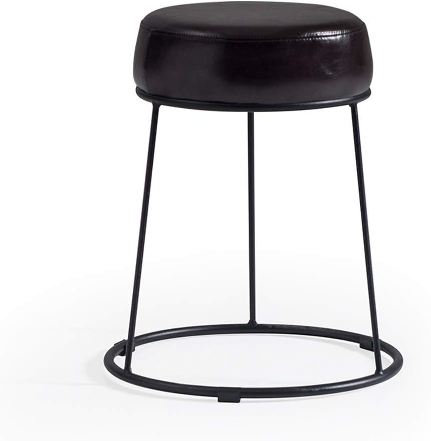Round PU Leather Wrought Iron Padded Foot Stool