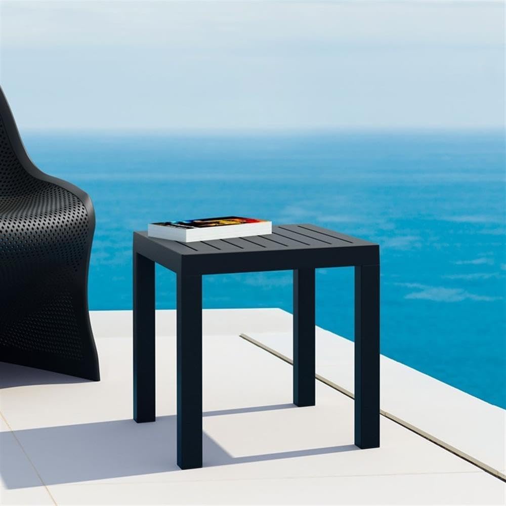 Square Resin Black 2-Piece Patio Side Table Set