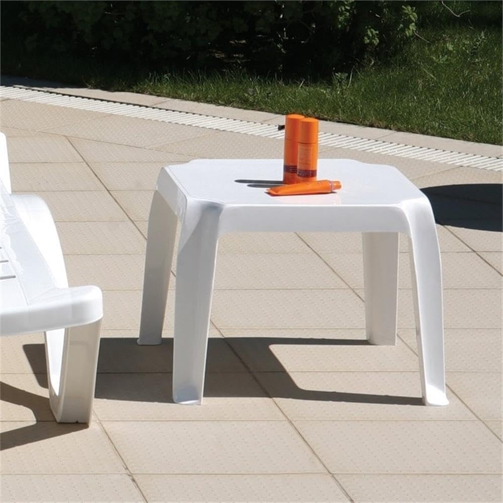 Square White Resin 2-Piece Patio Side Table Set