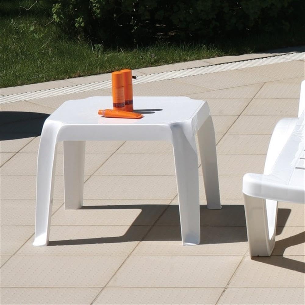 Square White Resin 2-Piece Patio Side Table Set