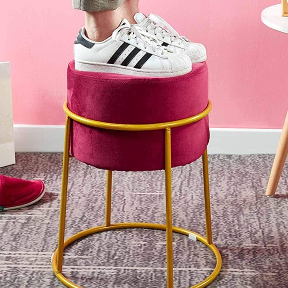Round Wrought Iron Upholstered Ottoman Foot Stool