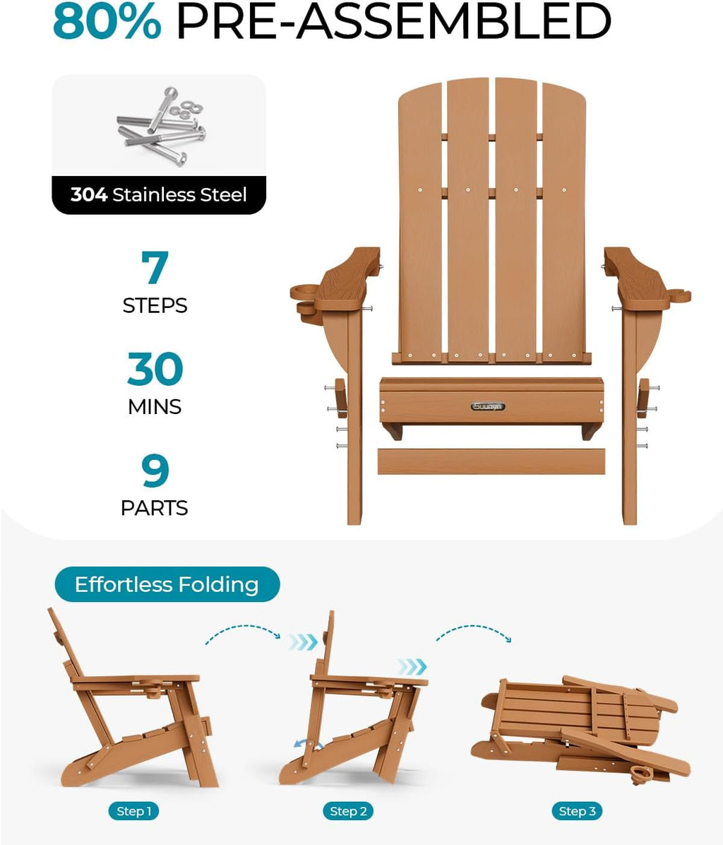 HDPE Foldable Adirondack Chair Dual Cup Holder