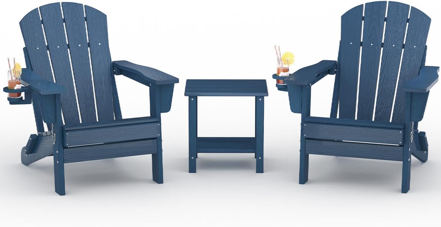Wood Textured HDPE Chairs Set 2 Side Table