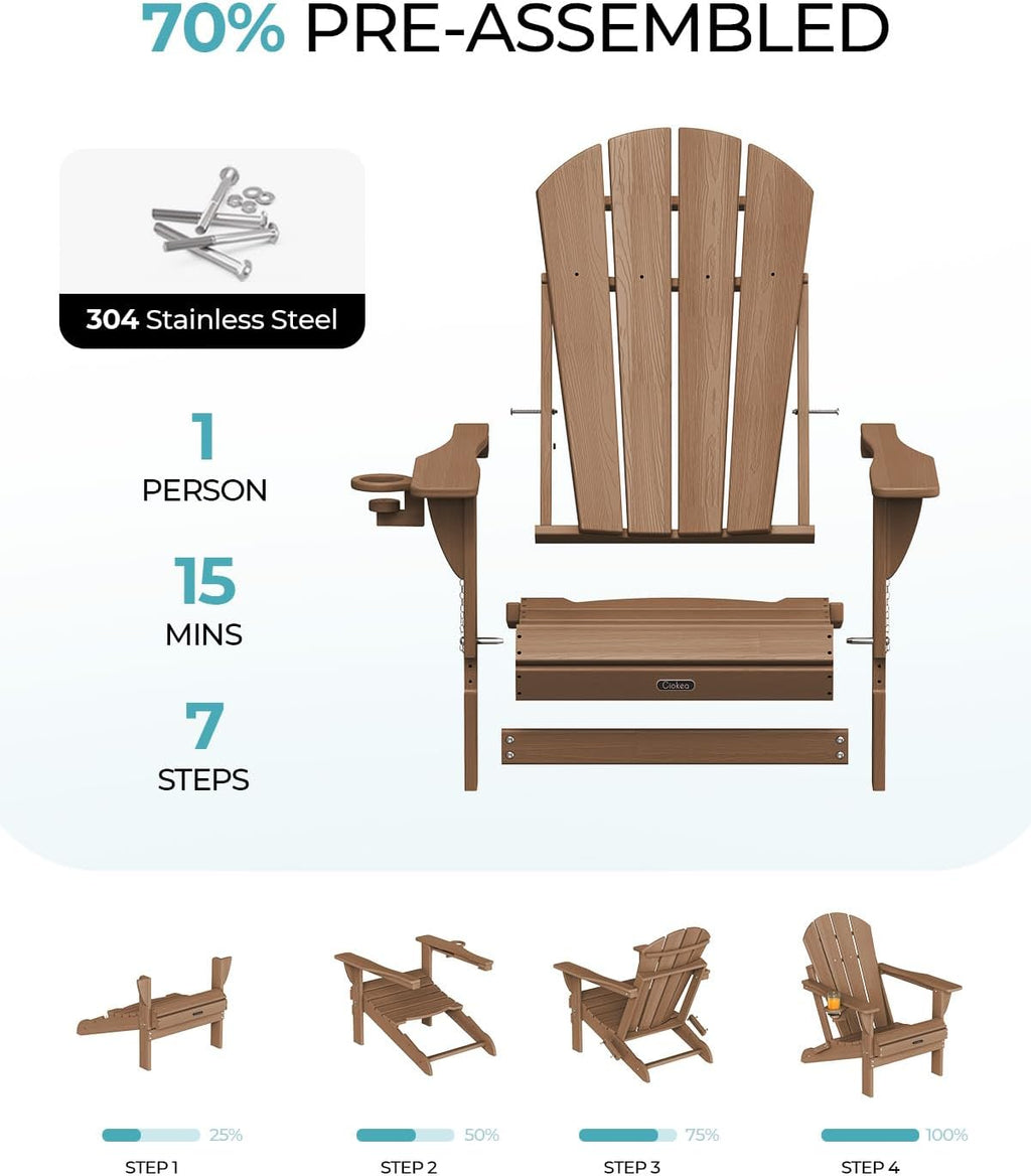 Wood Texture HDPE Foldable Cup Holder Adirondack Chair