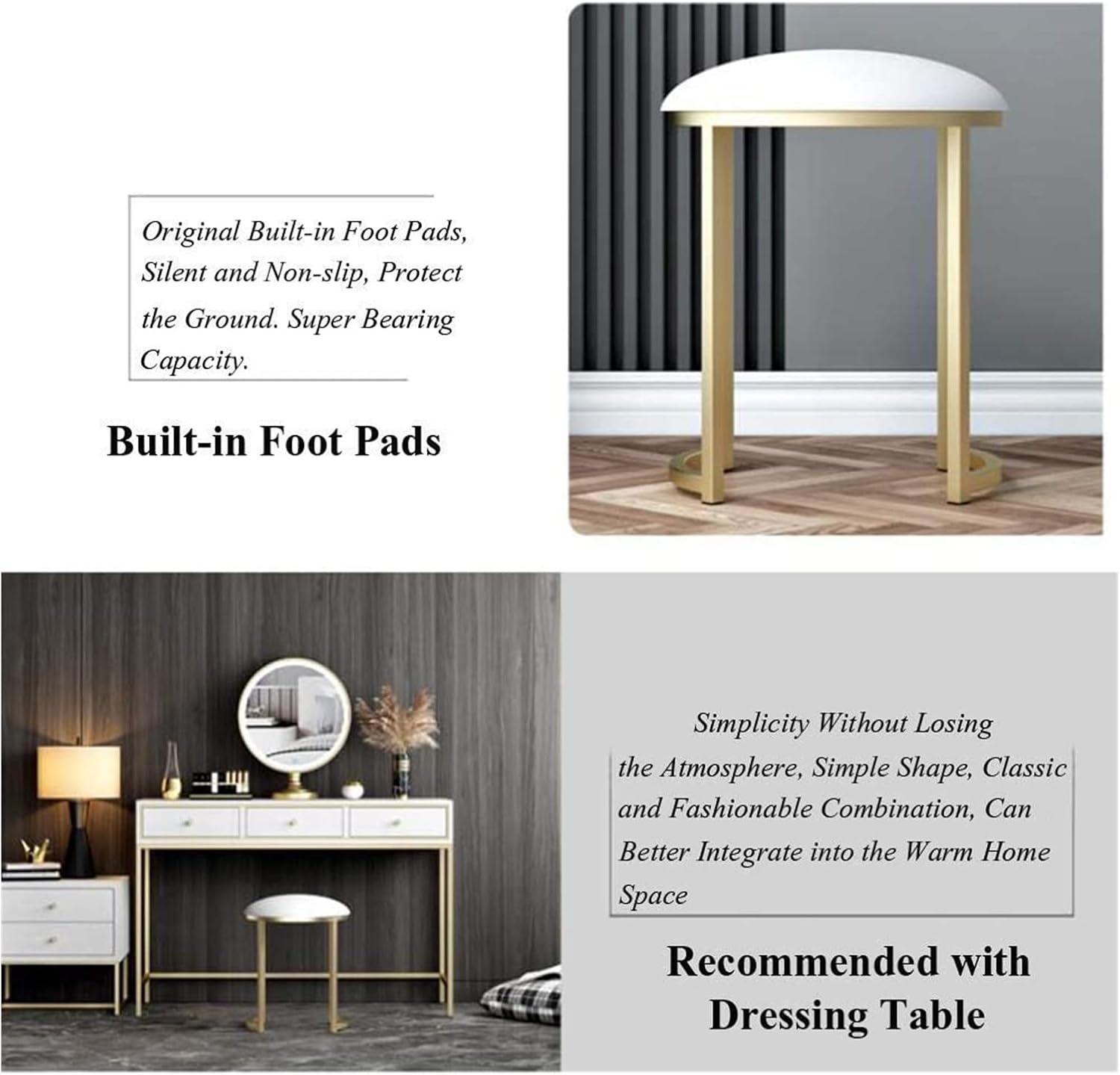 Round Fabric Wrought Iron Rose Gold Dressing Stool