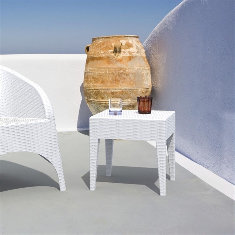 Square White Resin Commercial Patio Side Table