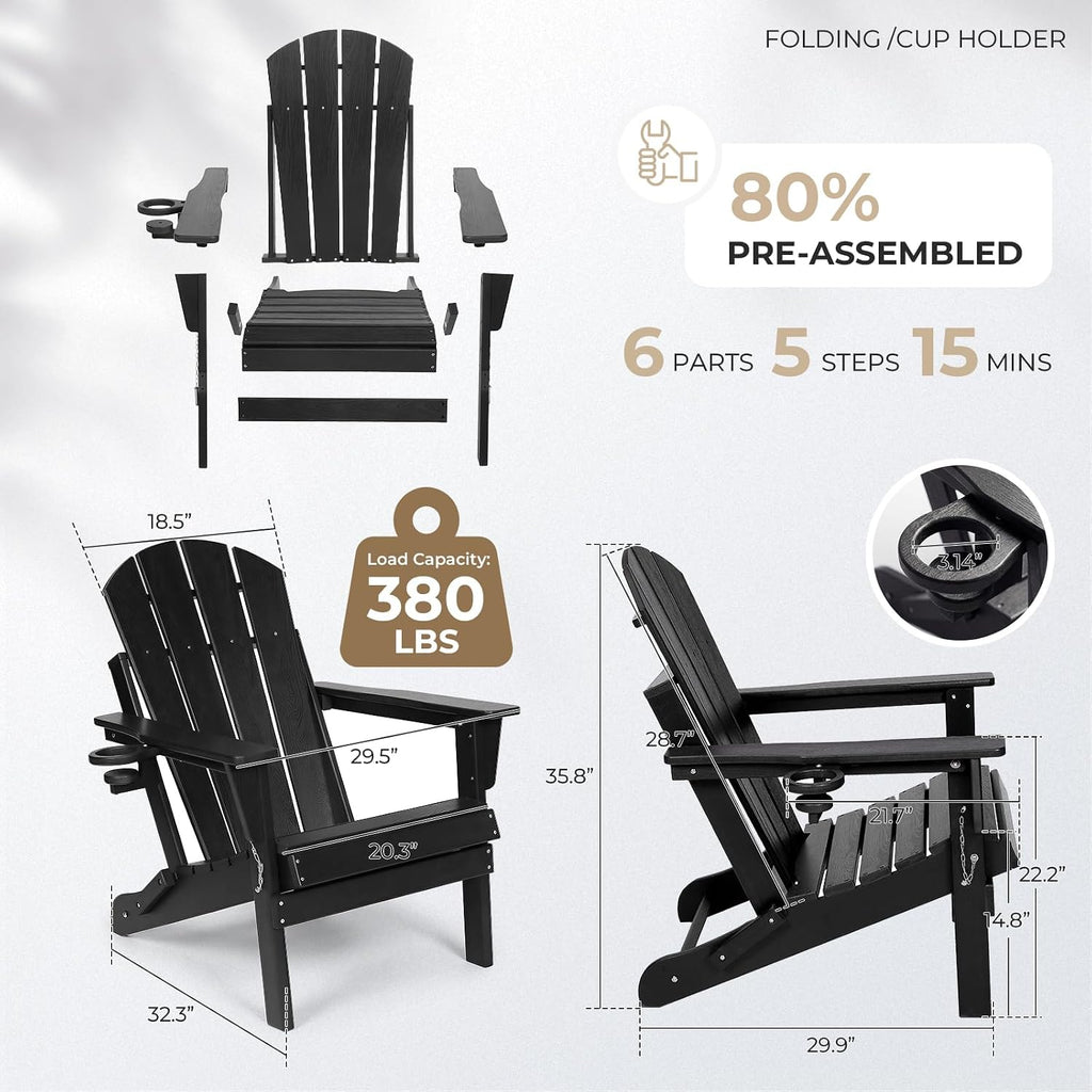 Wood Grain HDPE Foldable Cup Holder Adirondack Chair