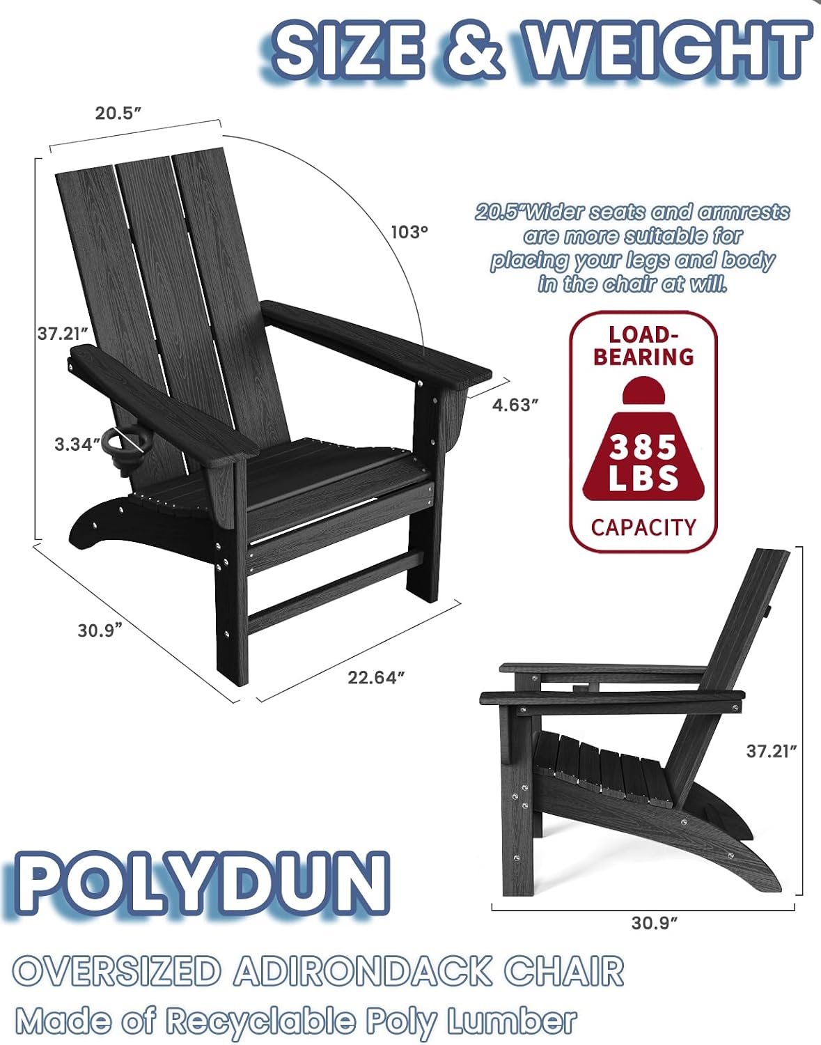 HDPE Modern Cup Holder Outdoor Adirondack Chair