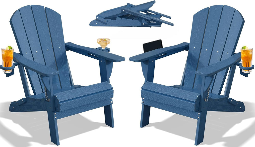 HDPE Foldable Dual Cup Holder Adirondack Chair Set of 2