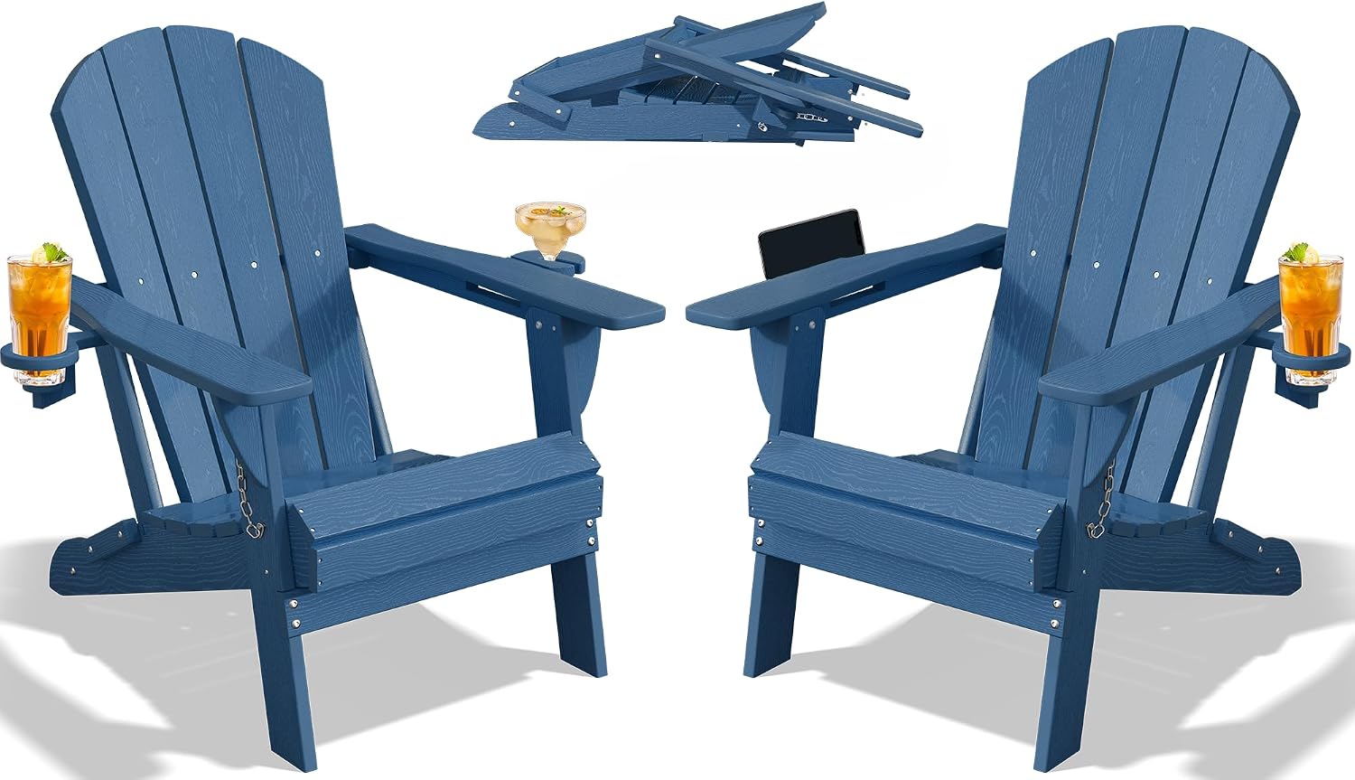 HDPE Foldable Dual Cup Holder Adirondack Chair Set of 2