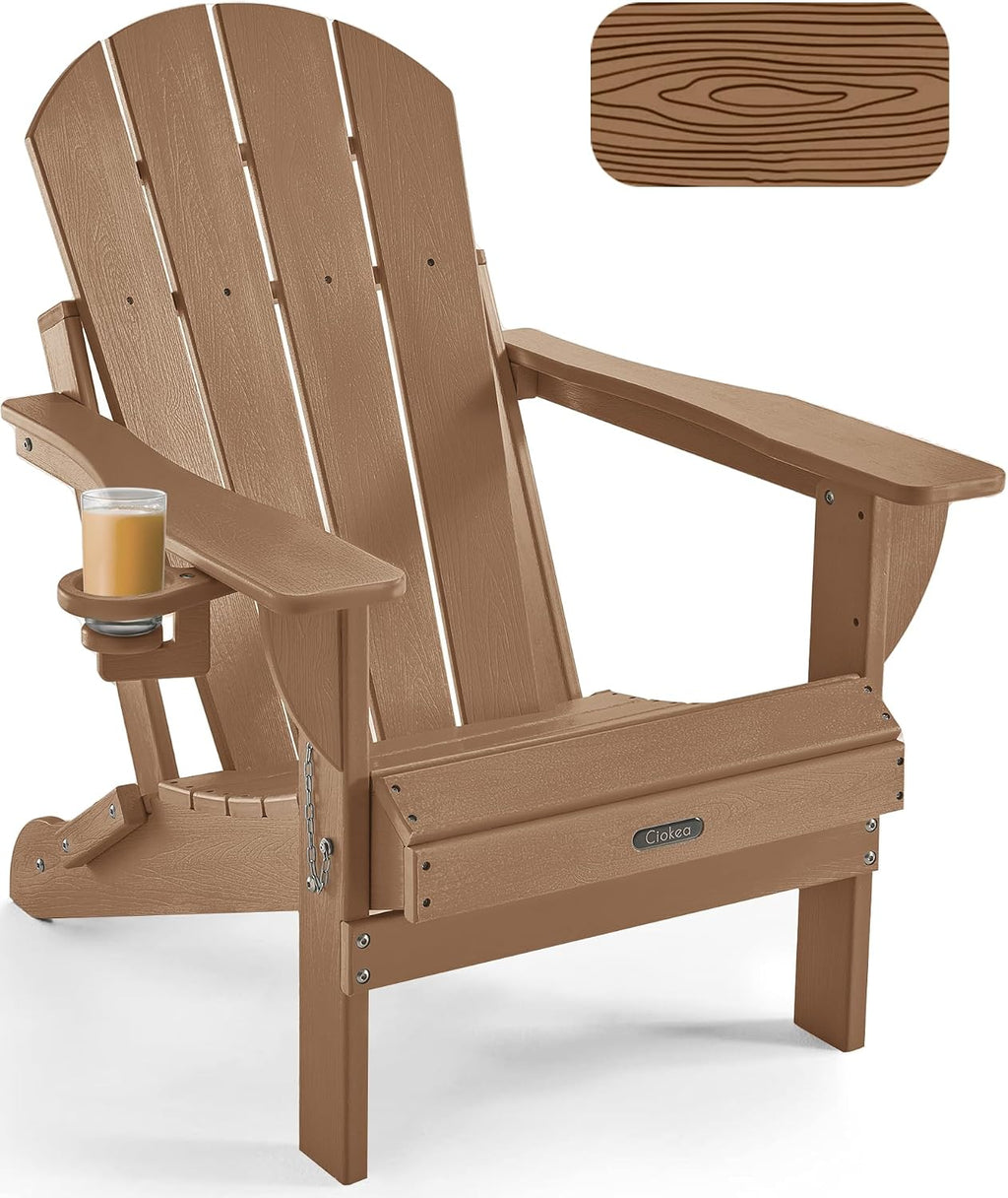 Wood Texture HDPE Foldable Cup Holder Adirondack Chair