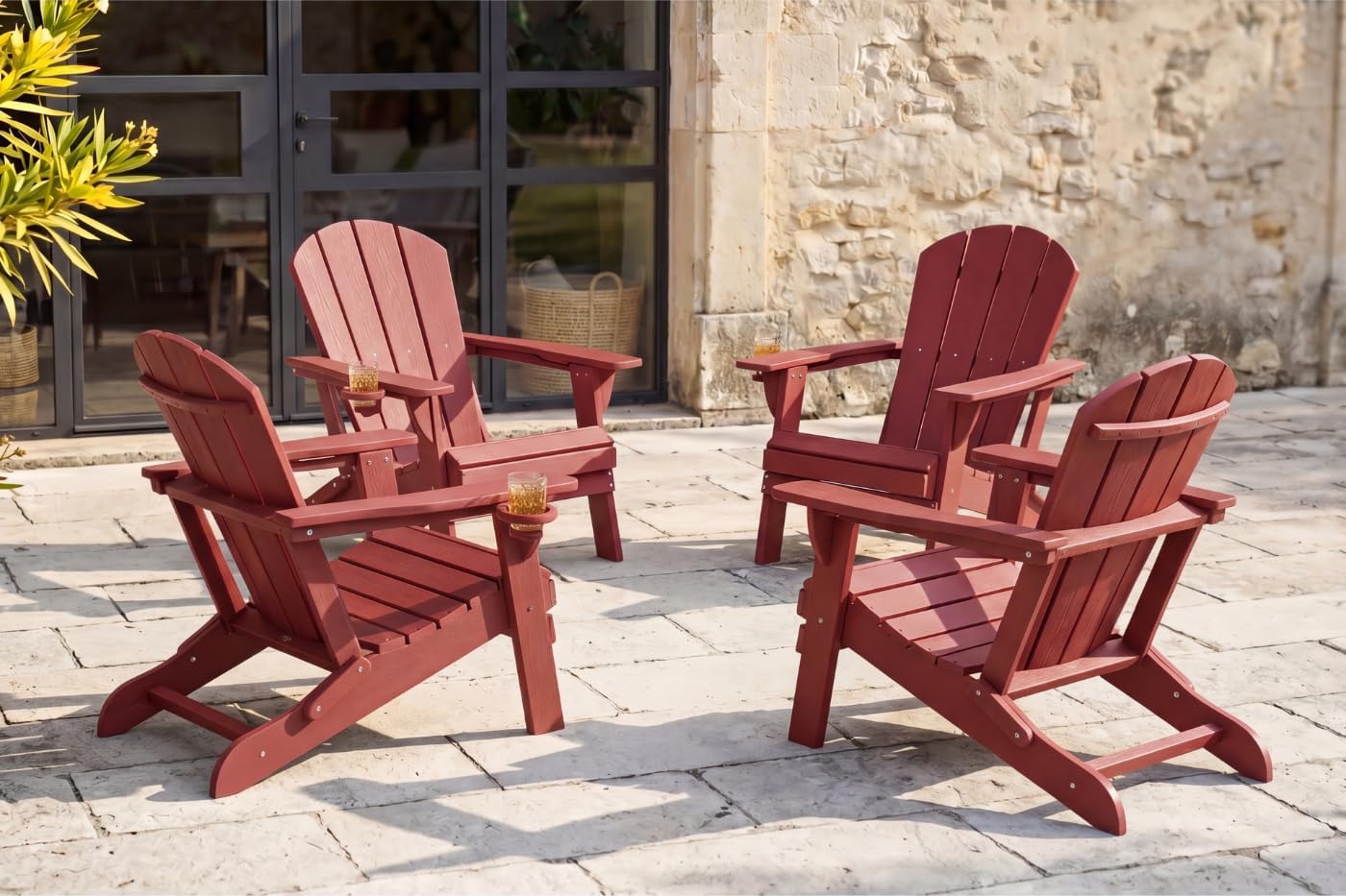 HDPE Foldable Adirondack Set 2 Cup Holder Chairs