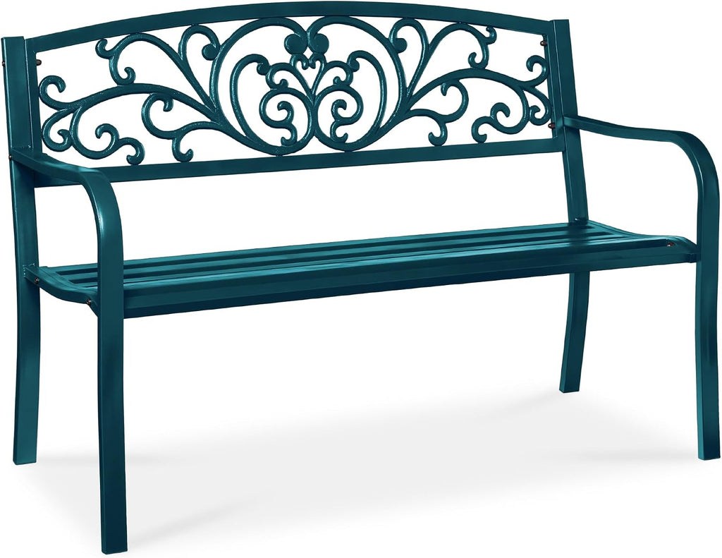 Steel Floral Design Outdoor Slatted Patio Bench