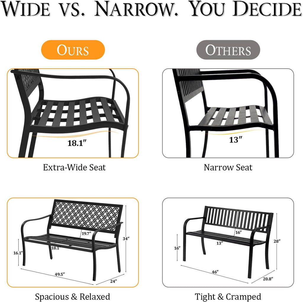 Galvanized Metal Floral Backrest Heavy Duty Outdoor Bench