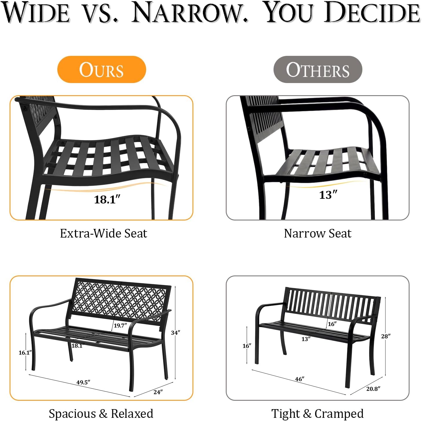 Galvanized Metal Floral Backrest Heavy Duty Outdoor Bench