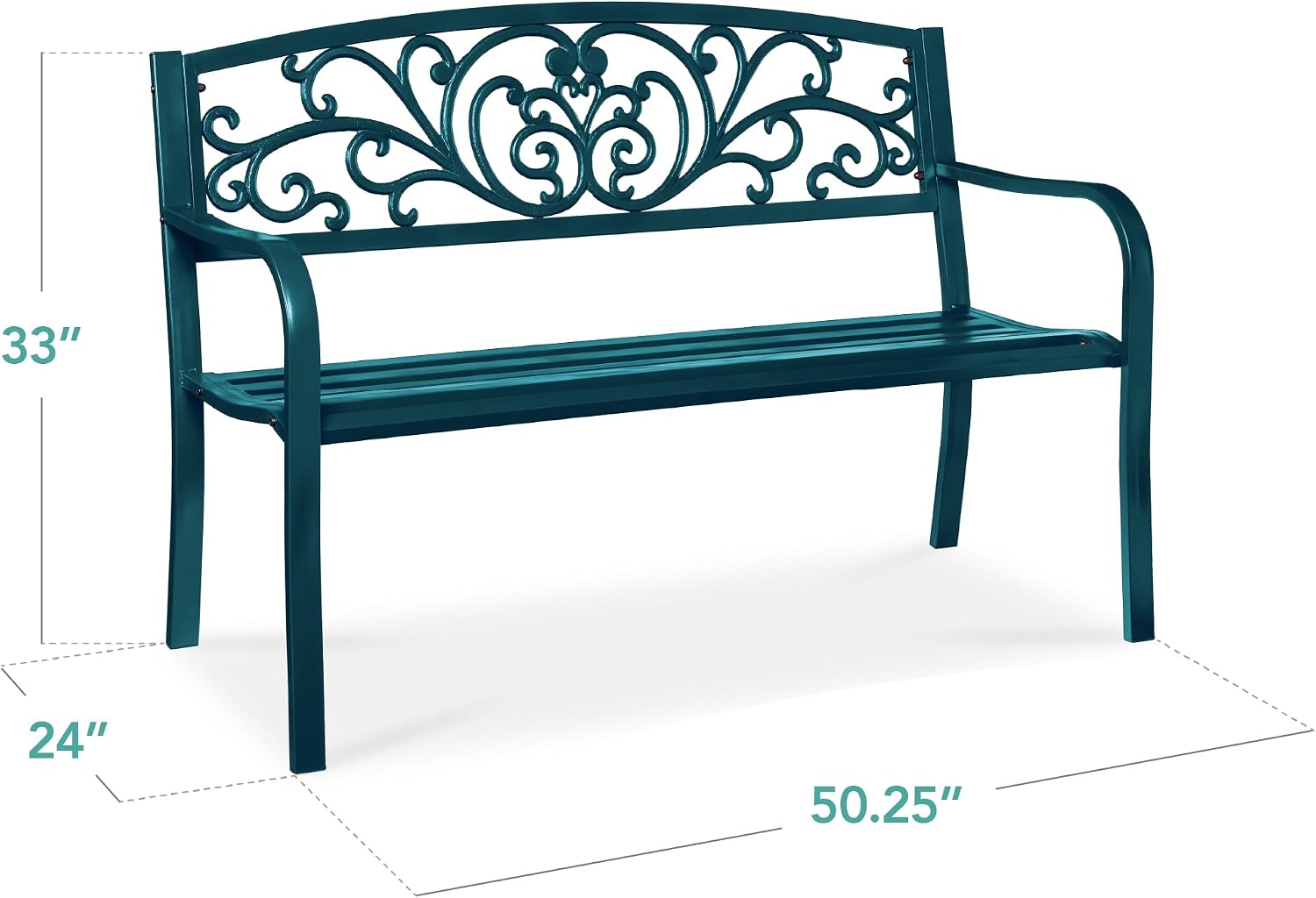Steel Floral Design Outdoor Slatted Patio Bench