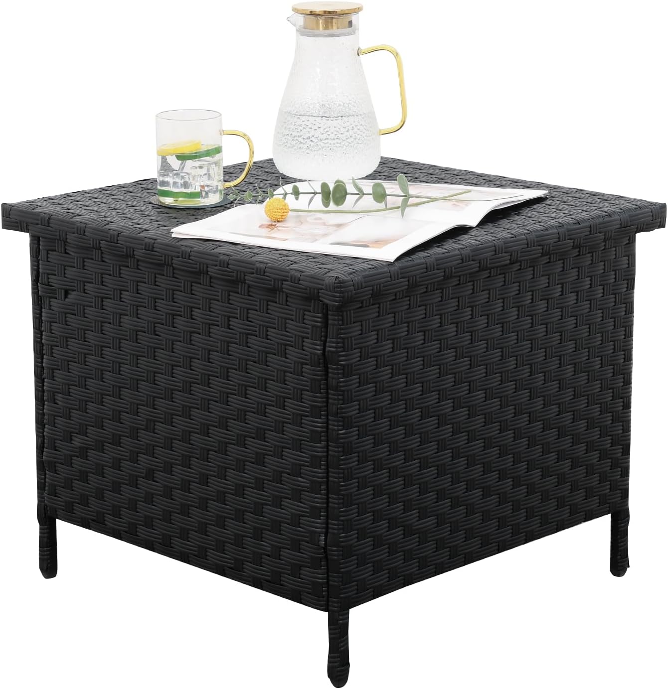 Resin Rattan Outdoor Storage Patio Side Table