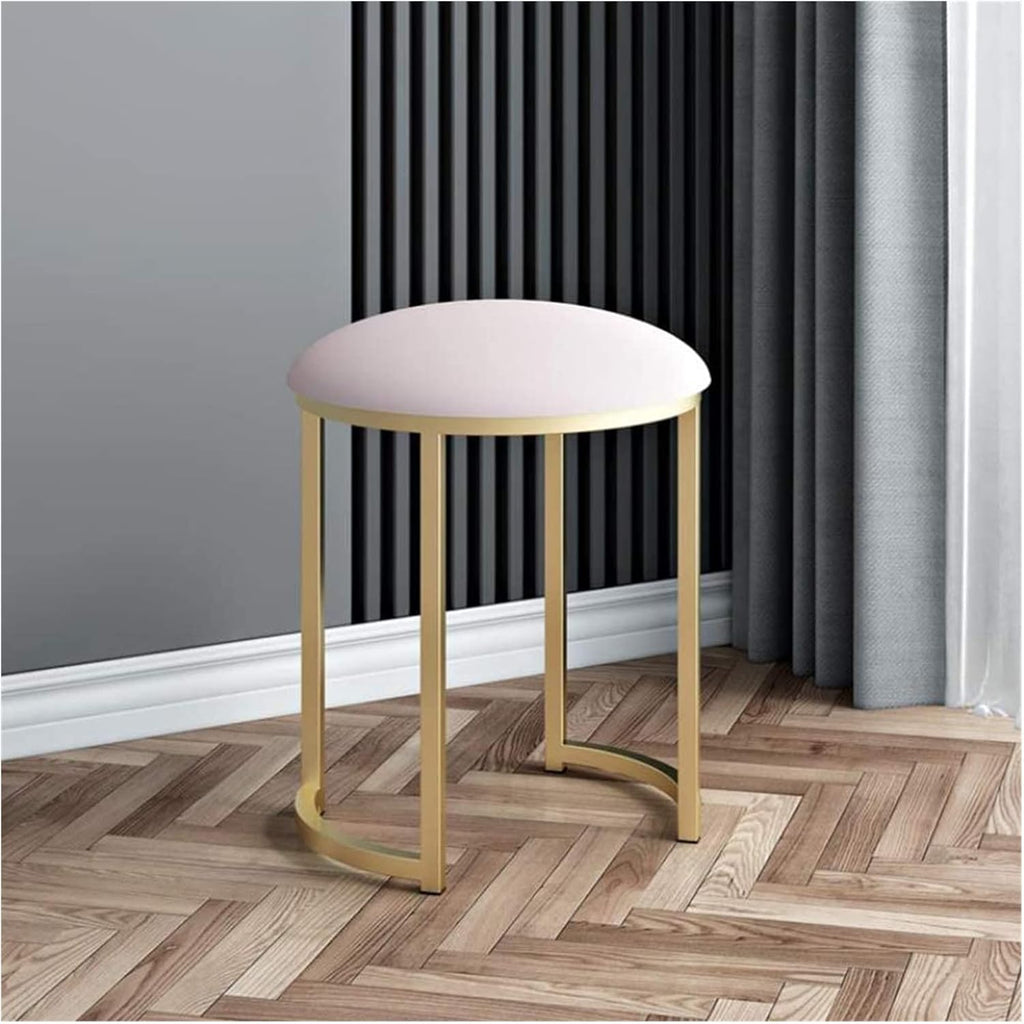 Round Fabric Wrought Iron Rose Gold Dressing Stool