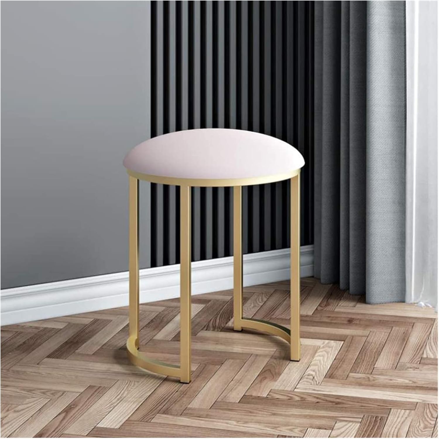 Round Fabric Wrought Iron Rose Gold Dressing Stool