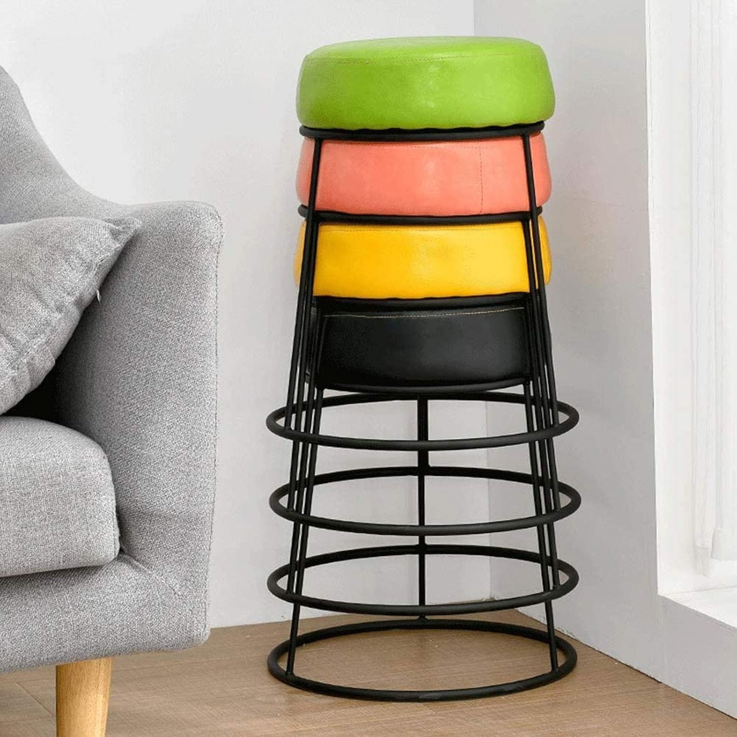 Wrought Iron Leather Storage Dressing Foot Stool