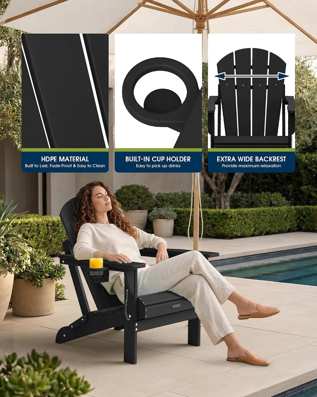 HDPE Foldable Cup Holder Adirondack Chair Set of 4
