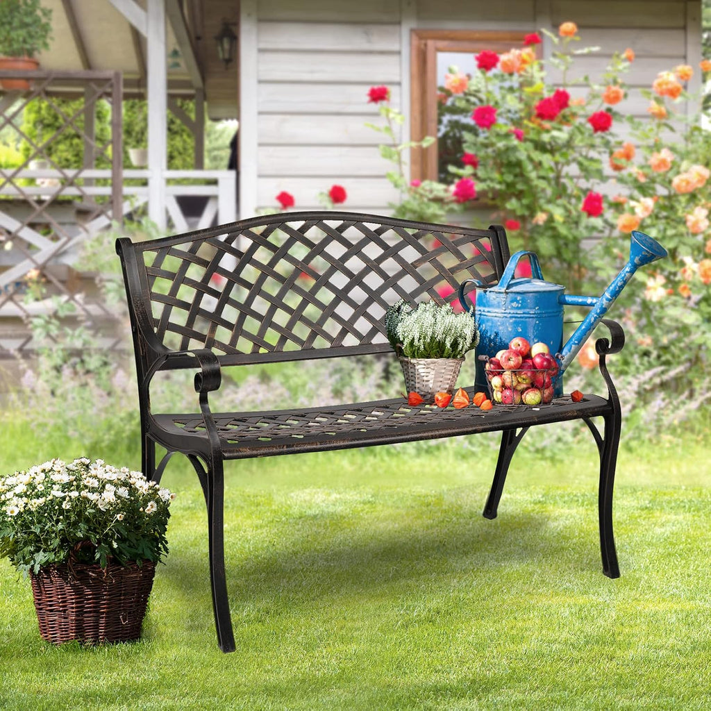 Cast Aluminum Anti-Rust Outdoor Patio Garden Bench