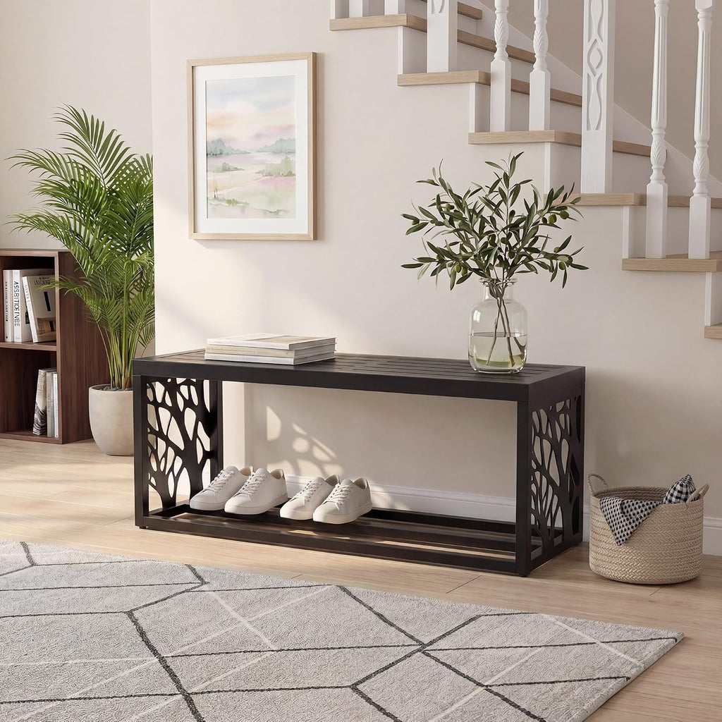 Wood Grain Storage Outdoor Garden Bench