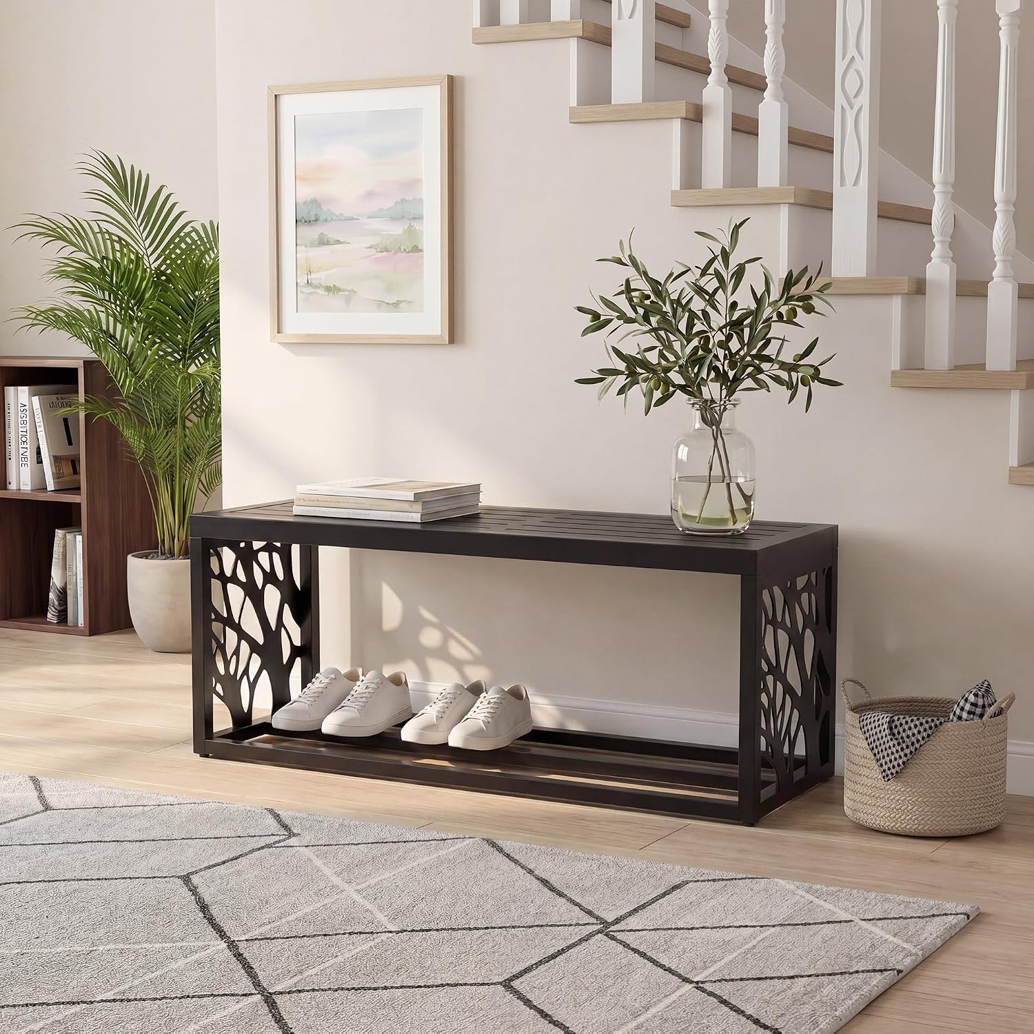 Wood Grain Storage Outdoor Garden Bench