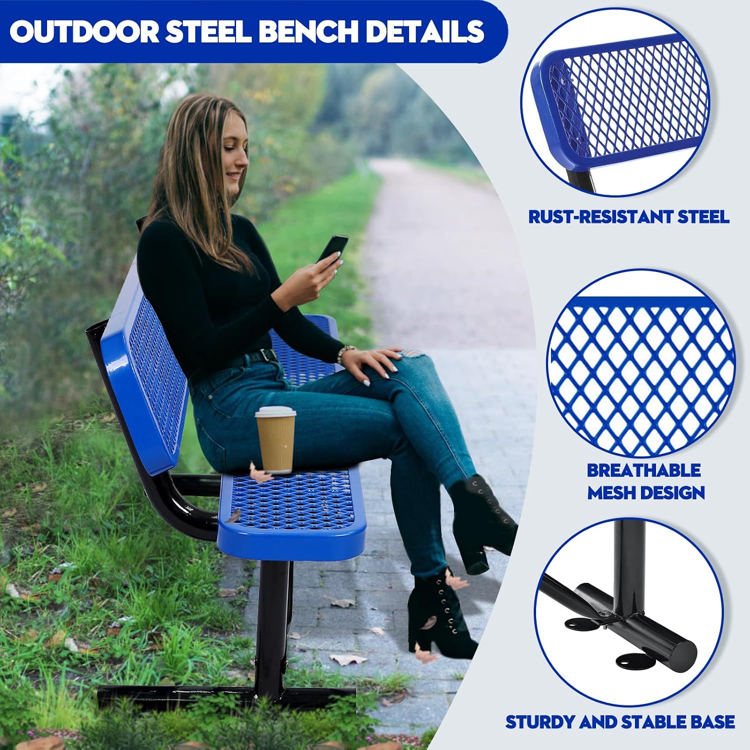 Heavy Duty Steel Mesh Outdoor Backrest Park Bench