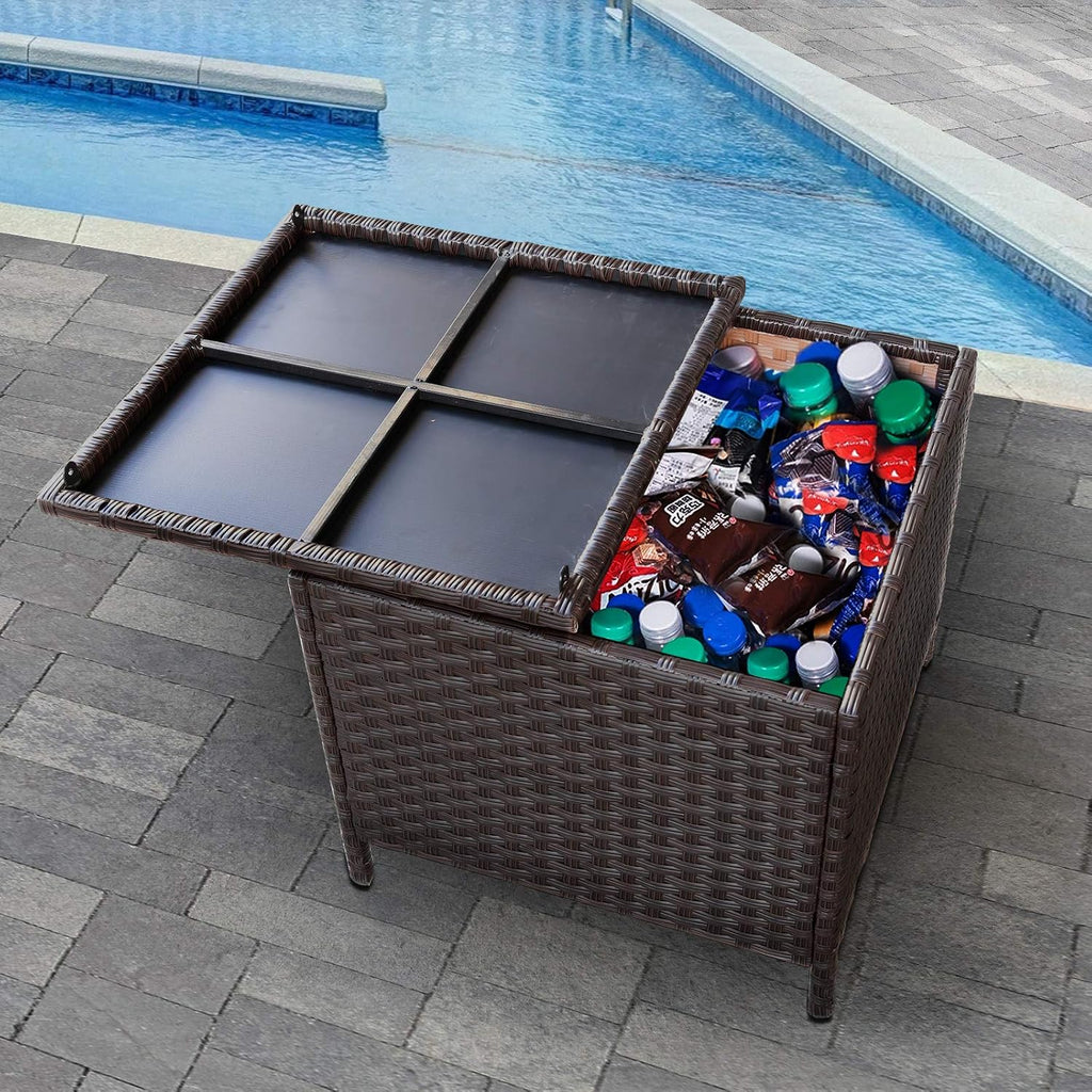 Square PE Wicker Outdoor Storage Patio Side Table