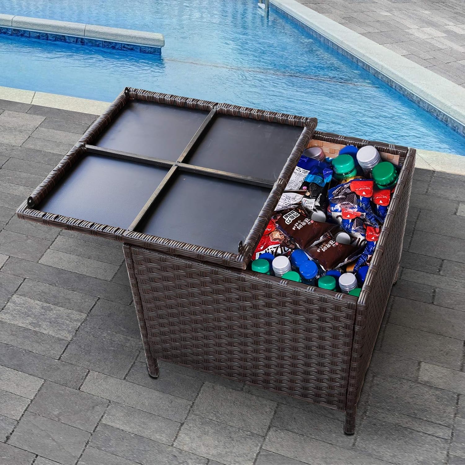Square PE Wicker Outdoor Storage Patio Side Table