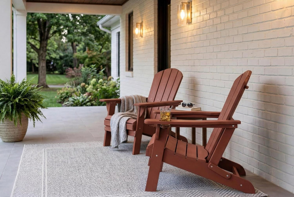 HDPE Foldable Adirondack Set 2 Cup Holder Chairs