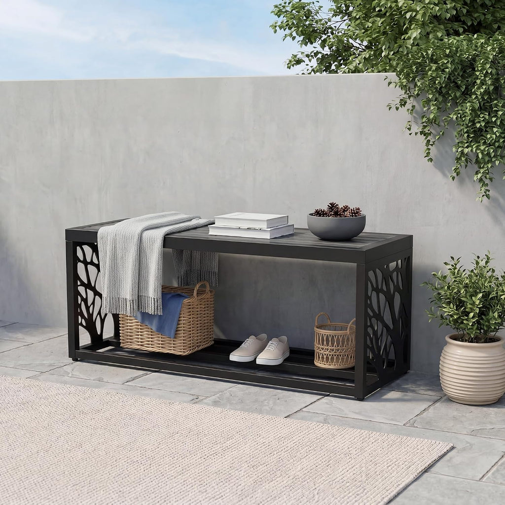 Wood Grain Storage Outdoor Garden Bench