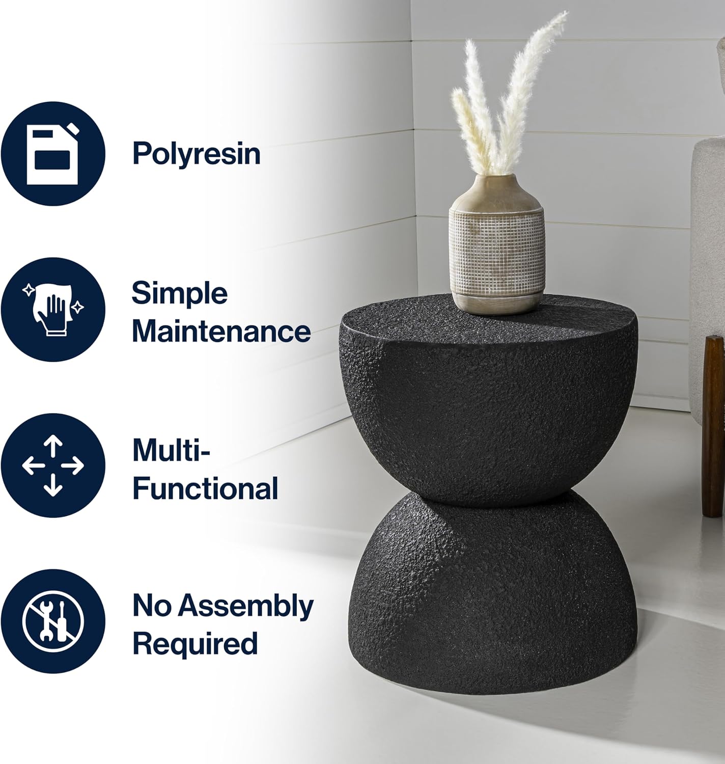 Polyresin Hourglass All-Weather Outdoor Side Table
