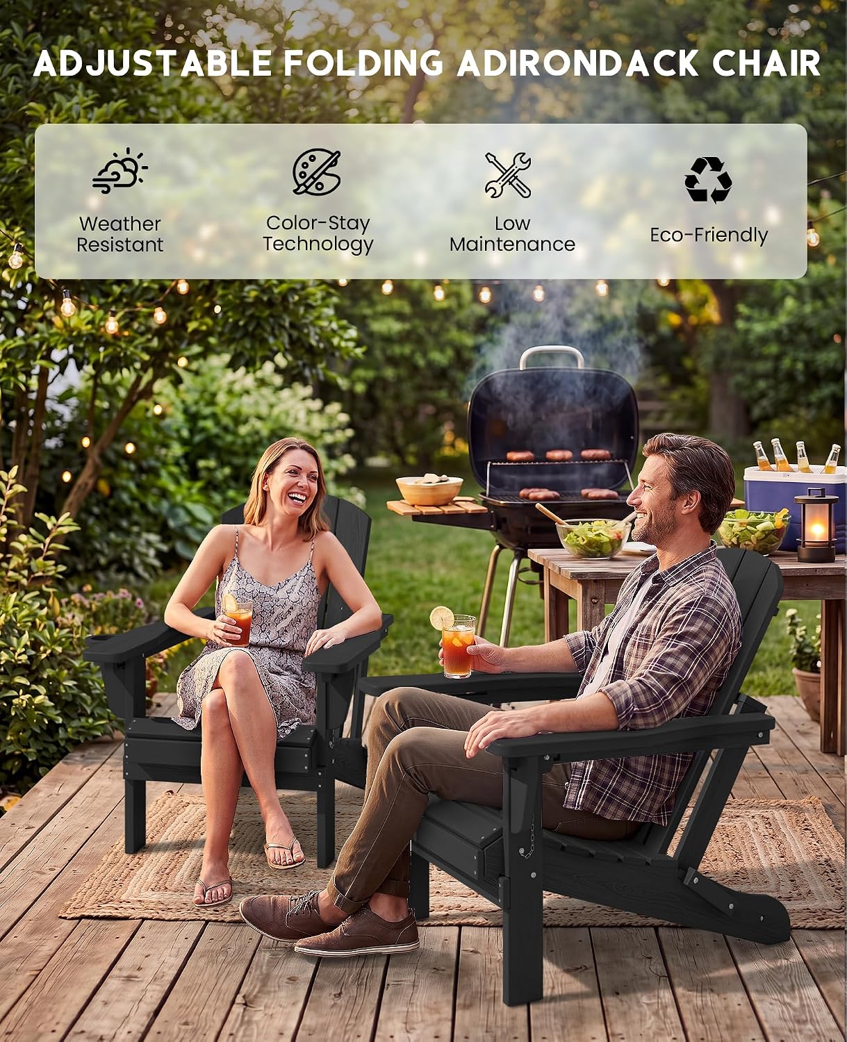 Adjustable HDPE Foldable Adirondack Chair Set of 2