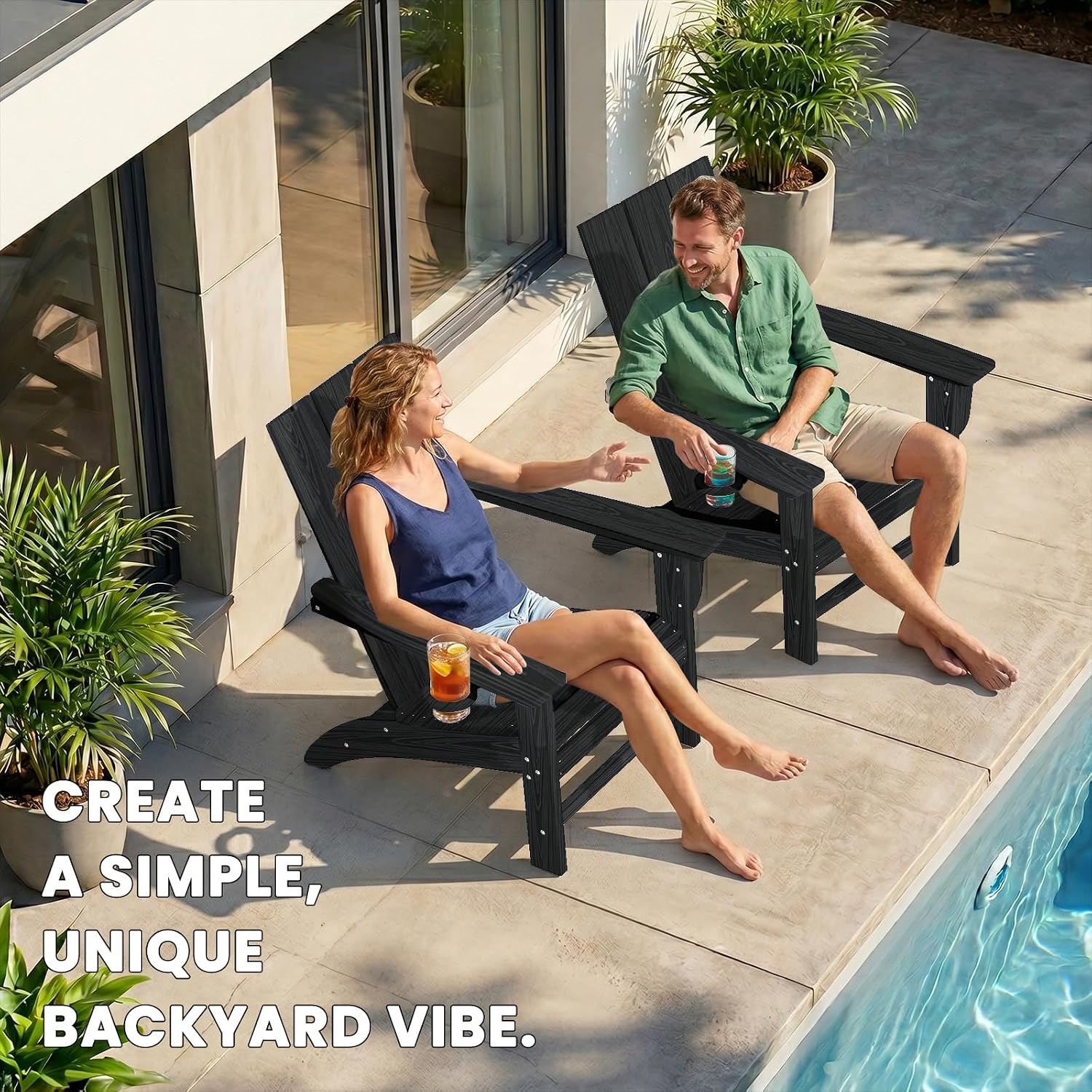 HDPE Modern Cup Holder Outdoor Adirondack Chair