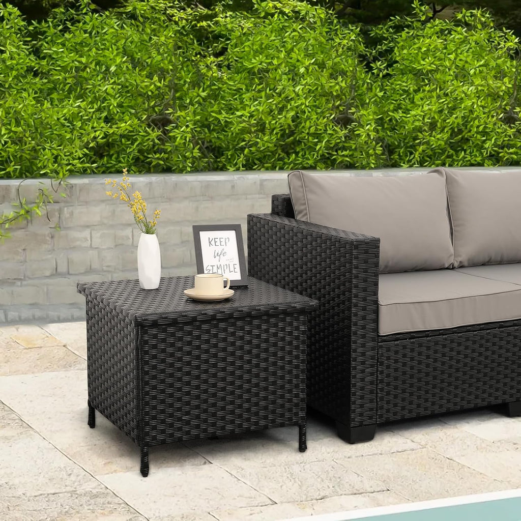 Resin Rattan Outdoor Storage Patio Side Table