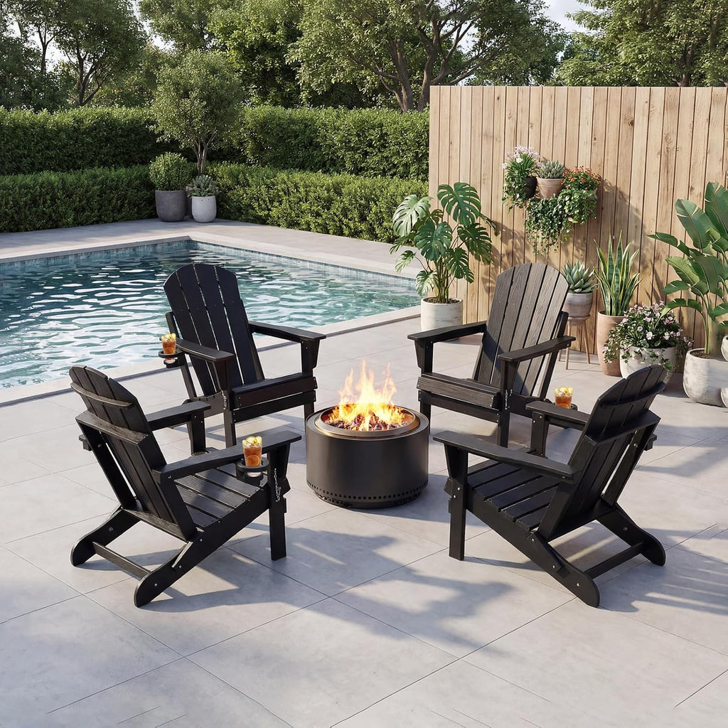 Wood Grain HDPE Foldable Cup Holder Adirondack Chair
