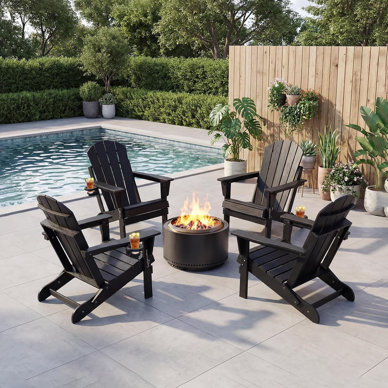 Wood Grain HDPE Foldable Cup Holder Adirondack Chair