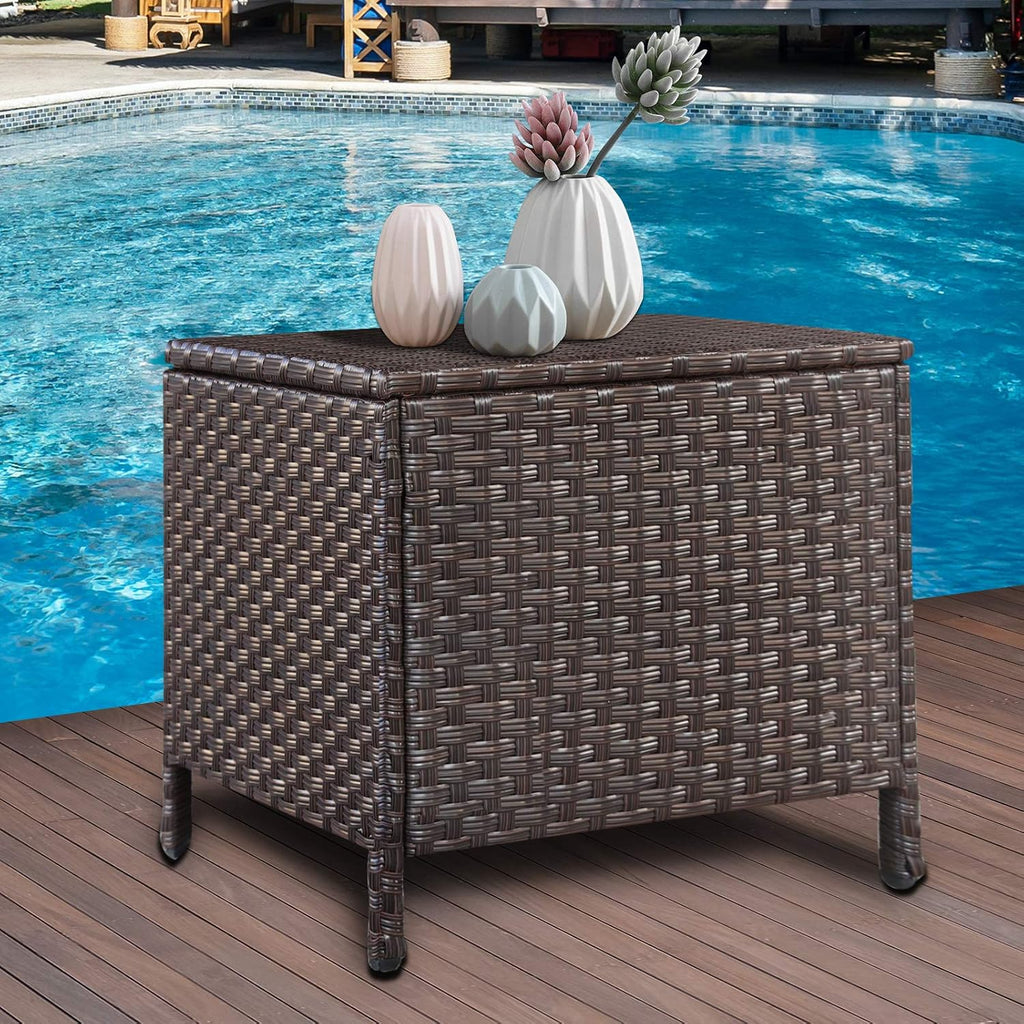 Square PE Wicker Outdoor Storage Patio Side Table