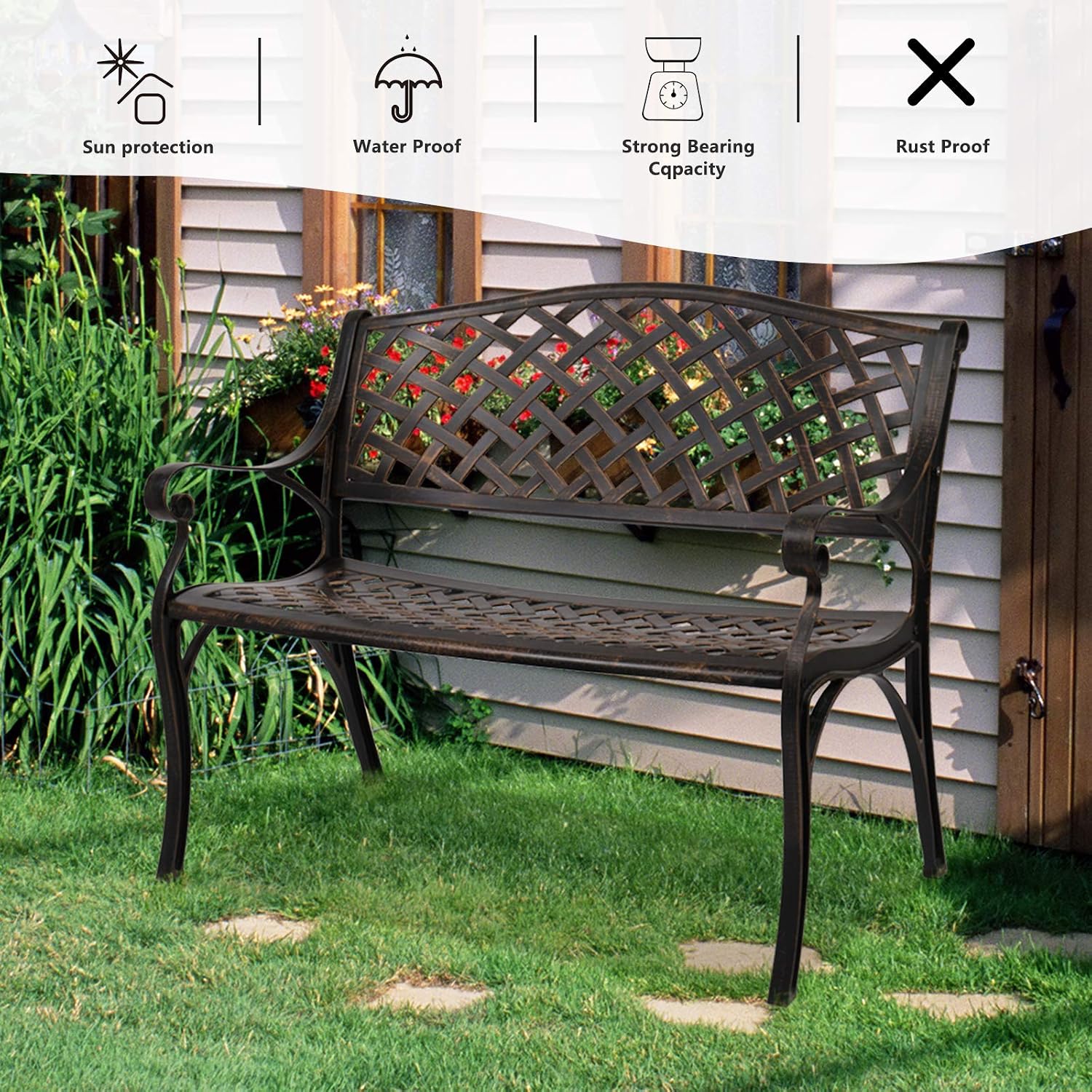 Cast Aluminum Anti-Rust Outdoor Patio Garden Bench