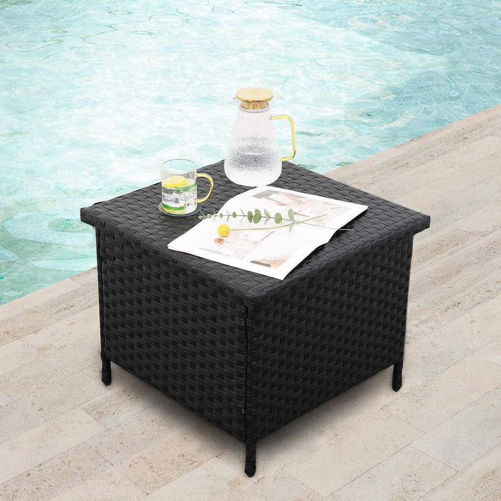 Resin Rattan Outdoor Storage Patio Side Table