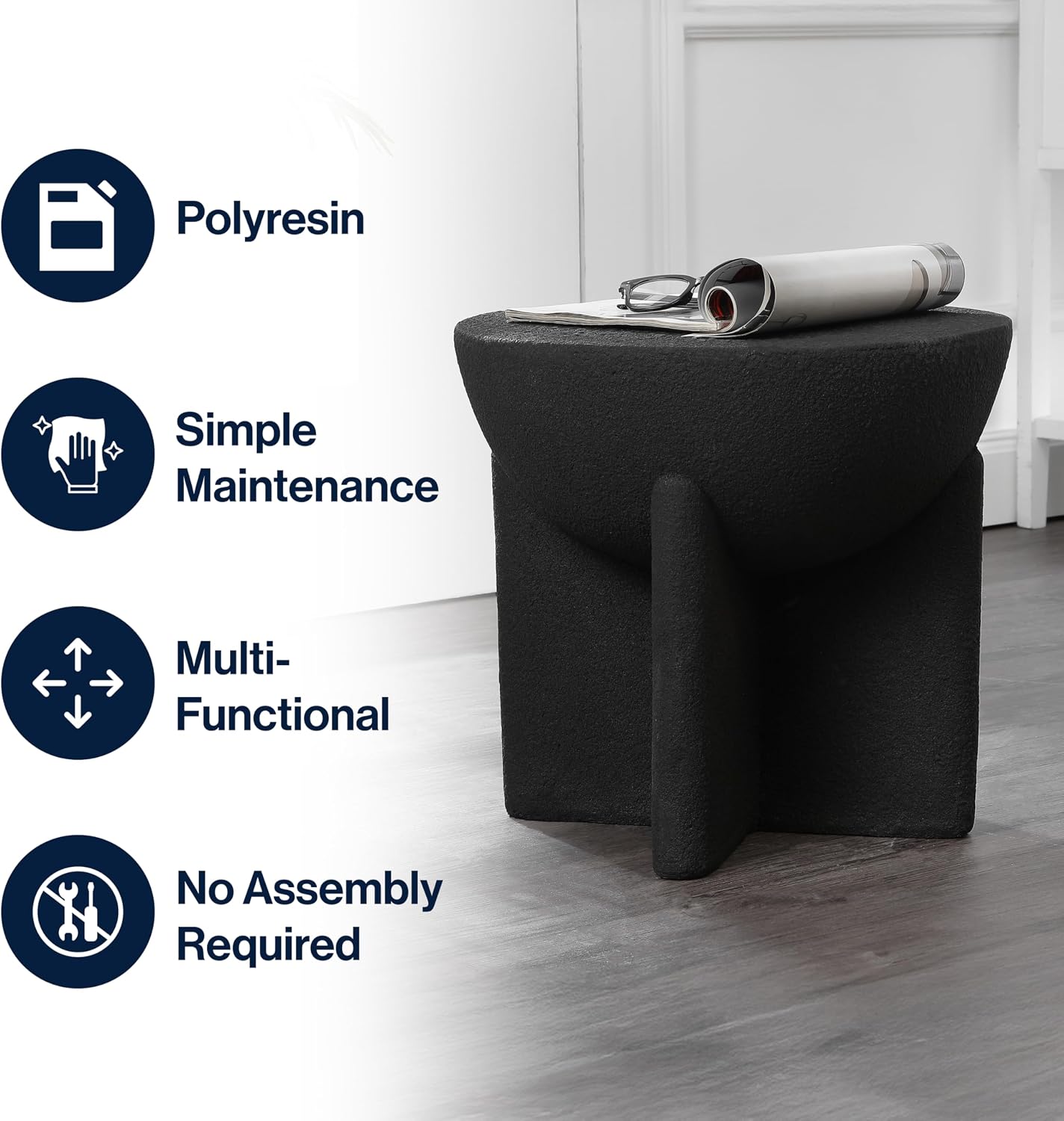 Polyresin Weather Resistant Drum Patio Accent Table