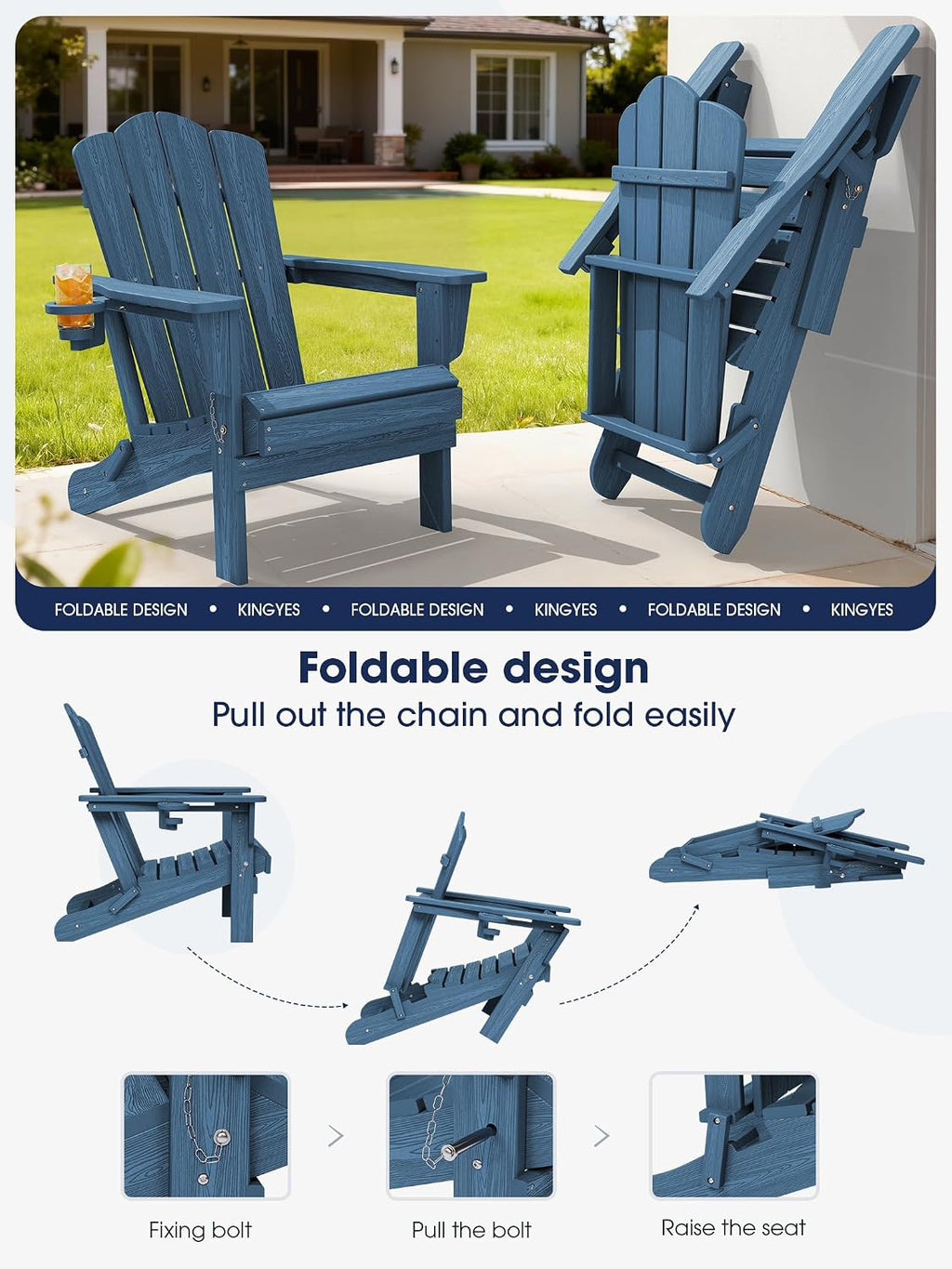HDPE Foldable Cup Holder Adirondack Patio Chair