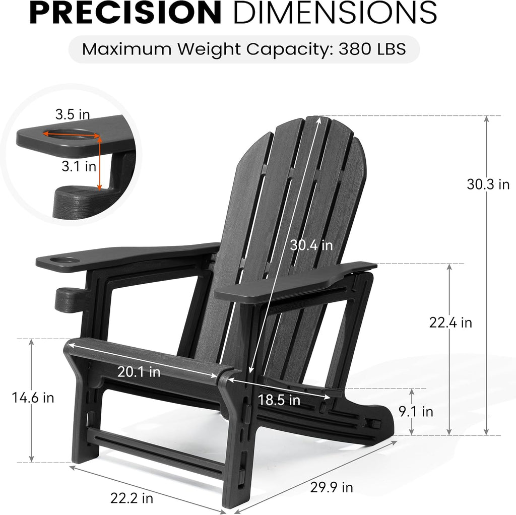Wood Texture HDPE Adirondack Set 2 Cup Holder