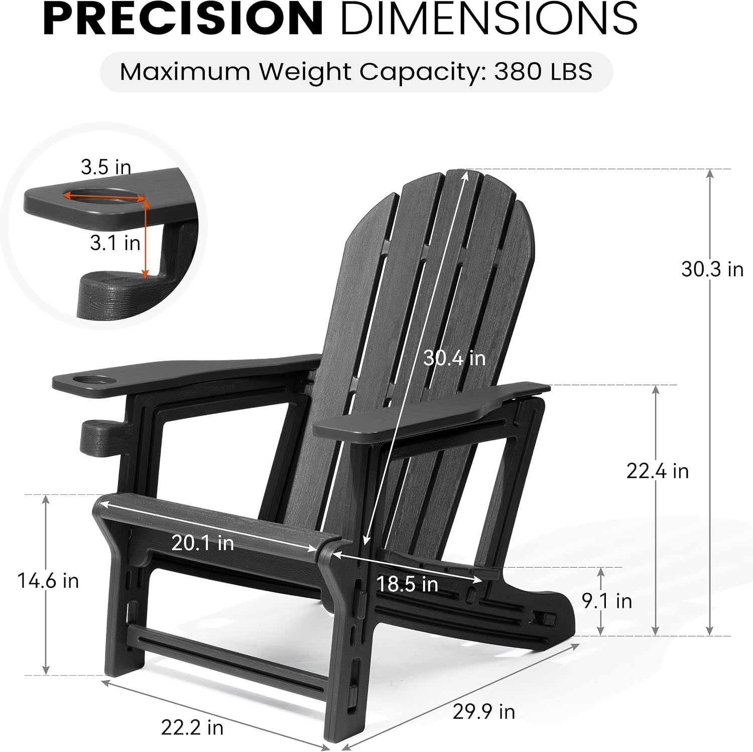 Wood Texture HDPE Adirondack Set 2 Cup Holder